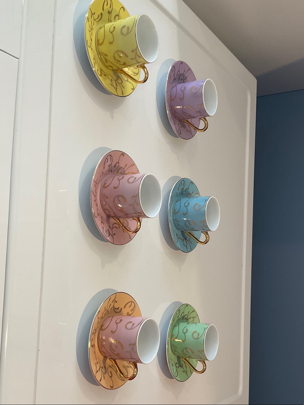 Pastel Gold-Accent Porcelain Espresso Cup & Saucer Set - 6 Piece
